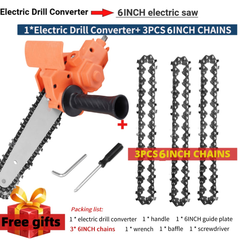 4/6 Inch Electric Drill Modified To Electric Chainsaw Tool Attachment Electric Chainsaws Accessory Set Woodworking Cutting Tool