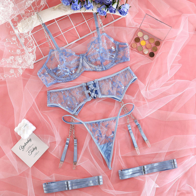 Sexy Woman Sleepwear Sling Transparent Sweet Round Neck Lace Flower Pa –  Women Lingeries