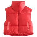 Puffy Vest Women Zip Up Stand Collar Sleeveless Lightweight Padded Cropped Puffer Quilted Vest Winter Warm Coat Jacket 2022 New