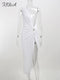 FSDA Hollow Out Women Midi Beach Dress White One Shoulder Sleeveless 2022 Summer Y2K Sexy Dresses Bodycon Party Nightclub