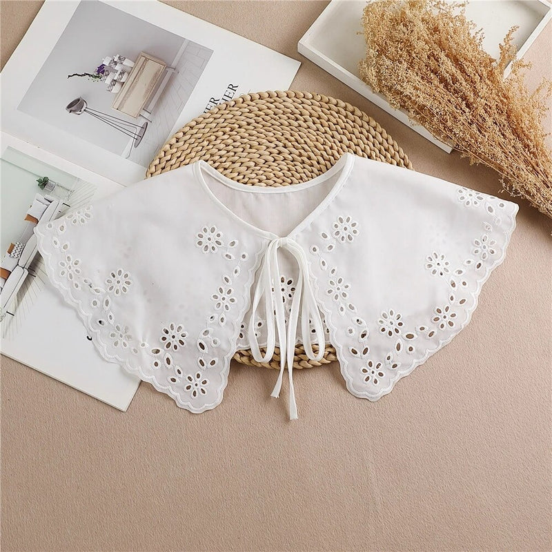 Linbaiway 2022 Lace Chiffon Doll Fake Collar Ladies Shawl Wrap Removable Detachable Embroidered False Collar Clothes Accessory