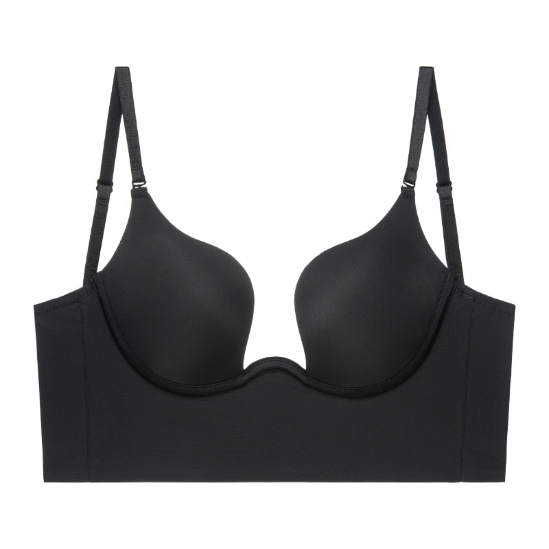 Push Up Bra Backless Women Bras Low Cut Sexy Plunge Brassiere Open Back Wedding Underwear Invisible Seamless Deep U Lingerie