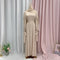 Muslim Fashion Women Islamic Satin Dress Hijab Arabic Pleated Abaya Dubai Balloon Sleeve with Ribbon Eid Mubarak Turkish Dresses