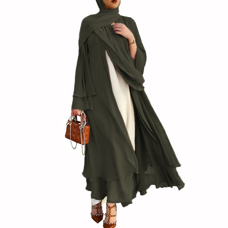 Ramadan Open Chiffon Abaya Dubai Women Sash Marocain Kaftan Eid Hijab Long Robe Muslim Fashion Clothes Turkey Vestido De Mujer