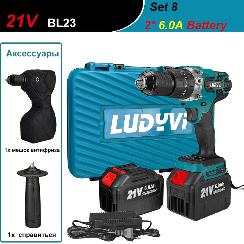 21V 13MM Brushless Electric Drill 115N/M 4000mah Battery Cordless Screwdriver With Impact Function Can Drill Ice Power Tools
