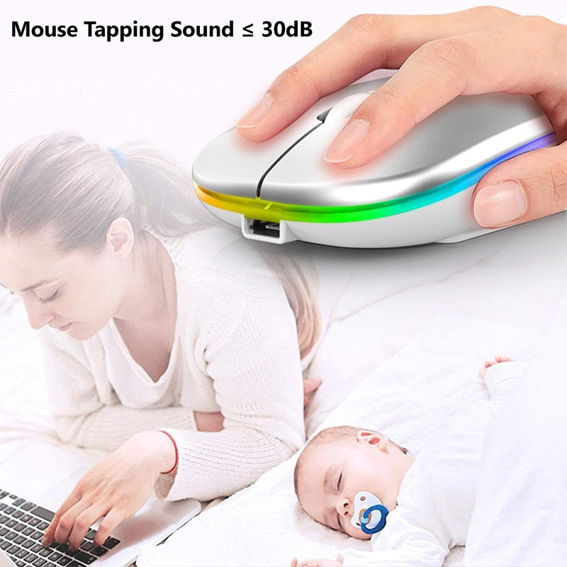 Bluetooth Wireless Mouse for Computer PC Laptop iPad Tablet with RGB Backlight Mice Ergonomic Rechargeable USB Mouse Gamer