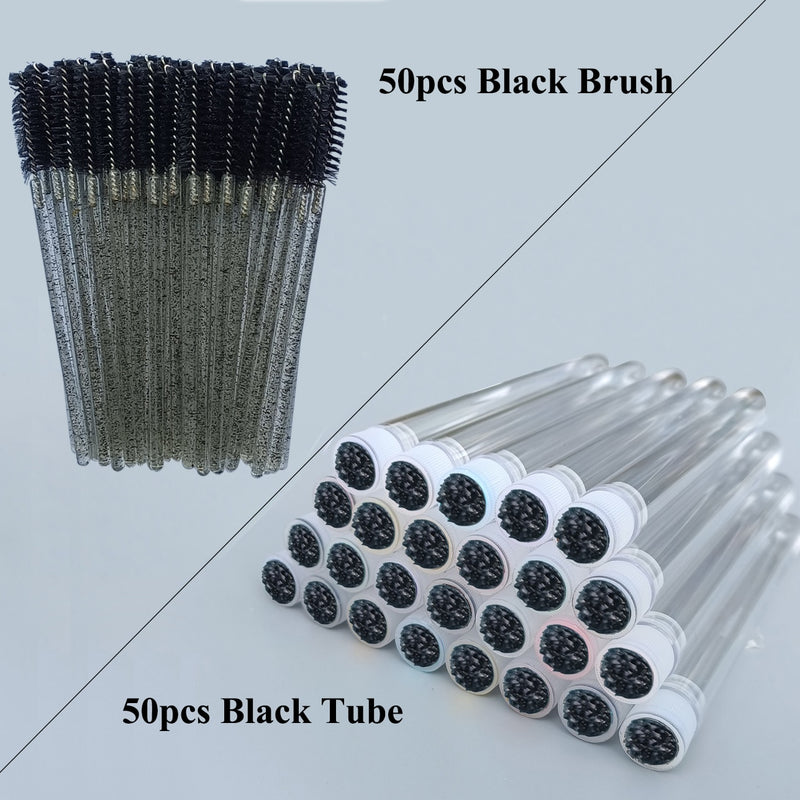 50pcs Reusable Eyelash Brush Tube Eye Lash Brush Eyebrow Brush Resin Drill Replaceable Mascara Wand Brushes Dust-proof
