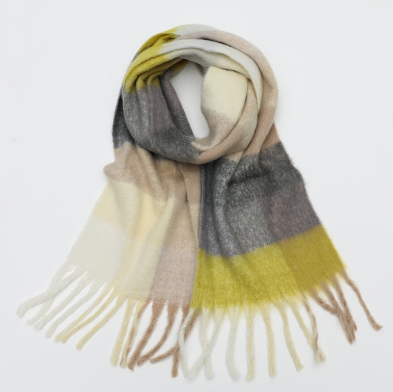 2022 New Women Plaid Scarf Winter Pashmina Shawls Cashmere Thick Wraps Lady Tassel Warm Scarves Rainbow Hairy Bufanda
