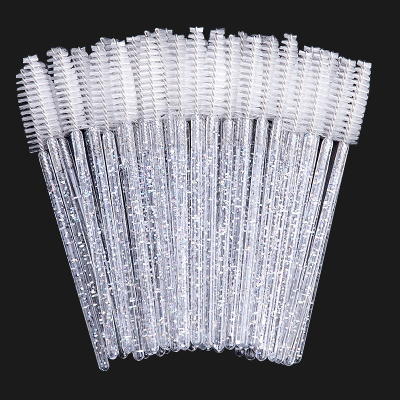 zwellbe Good Quality Disposable 50 Pcs/Pack Crystal Eyelash Makeup Brushes Eyebrow Brush Mascara Wands Eyelash Extension Tool