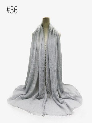 Pleated Plain Hijab Scarf Muslim Women Cotton Crinkle Headband Veil Scarves 2021 Fashion Islamic Headscarf Head Wraps Turban