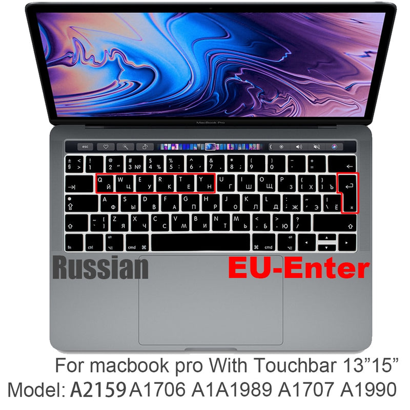 Russian silicone Keyboard Cover Protector for Macbook air13/12 /15/16pro touchbar A1706/A1466A1708/A1990/A1398/A2289/A1932/A2141