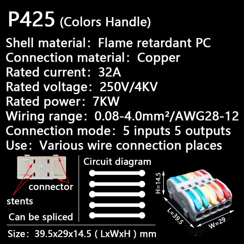 Mini Fast Wire Cable Connectors Universal Compact Conductor Spring Splicing Wiring Connector Push-in Terminal Block P421 F12