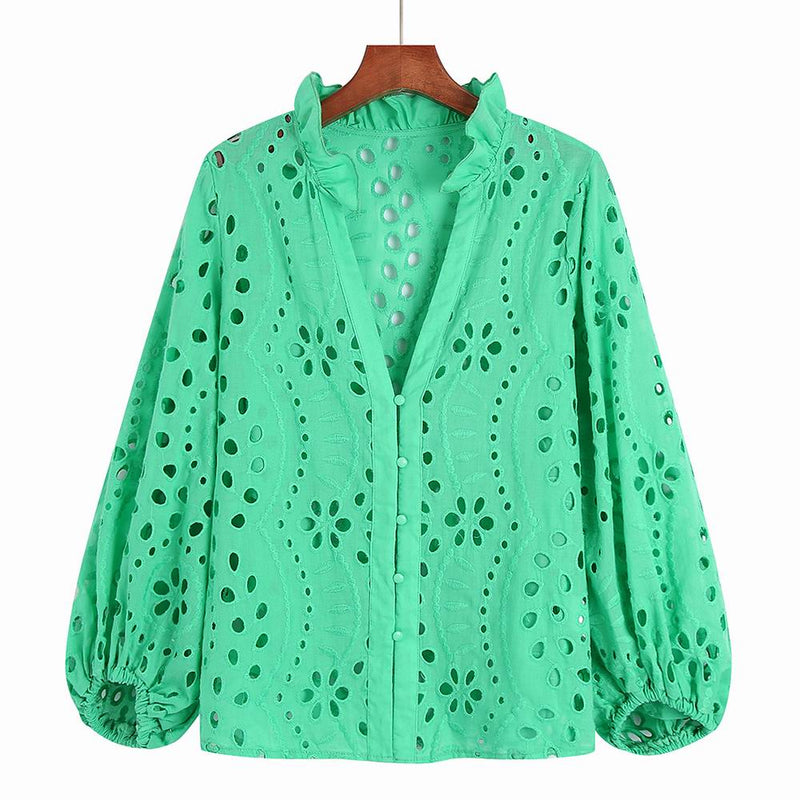 Embroidery Women Blouse Summer 2022 New Fashion Long Sleeve Female Smock Shirt Top Clothing Wears