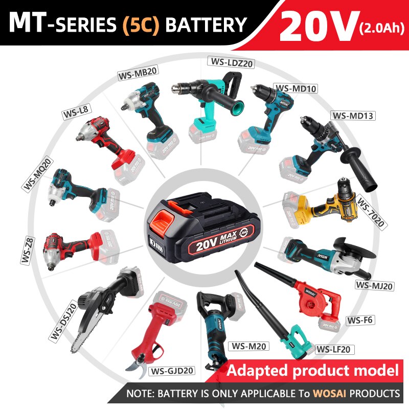 WOSAI Rechargeable Battery 12V 20V Lithium-Ion Series Cordless Drill/Saw/Screwdriver/Wrench/Angle Grinder Brushless Power Tools