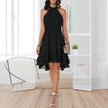 Women&#39;s Dress Elegant Halter Sleeveless Cropped Layered Midi Dress Summer Chiffon Solid Color High Waist Slim-Fit Party Dresses