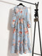 Women Elegant Floral Printed Long Dresses Spring Summer Casual O Neck Long Sleeve Ladies Chic High Waist A Line Beach Dresses