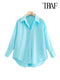 TRAF Women Fashion Loose Asymmetry Poplin Blouses Vintage Long Sleeve Button-up Female Shirts Blusas Chic Tops