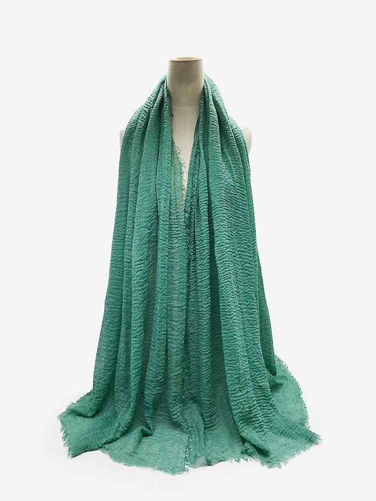 Pleated Plain Hijab Scarf Muslim Women Cotton Crinkle Headband Veil Scarves 2021 Fashion Islamic Headscarf Head Wraps Turban