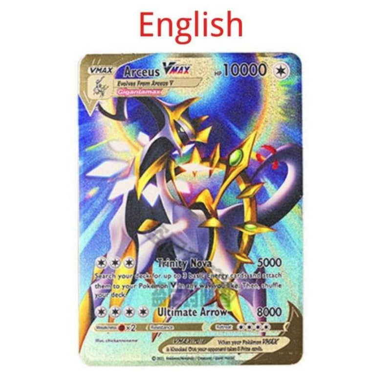 10000HP Arceus Vmax DIY Golden Pokemon Cards in English Iron Metal Pokmo Letters Kids Gift Game Collection Cards