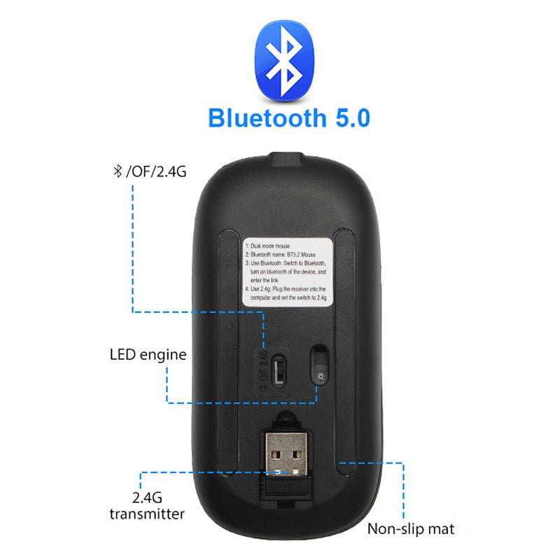 Bluetooth Wireless Mouse for Computer PC Laptop iPad Tablet with RGB Backlight Mice Ergonomic Rechargeable USB Mouse Gamer