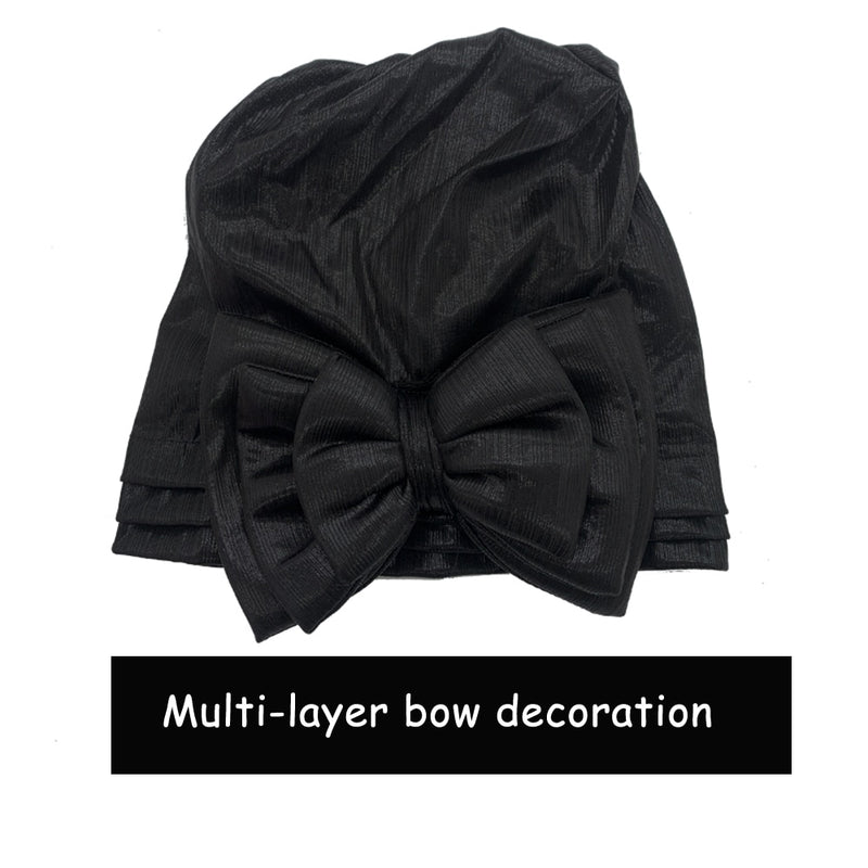 Shinning Multi-layer Bowknot Turban Cap for Woman Fashion African Headtie Nigeria Wedding Turbans Hat Muslim Headwrap Bonnet