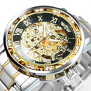 WINNER Transparent Skeleton Watch for Men Mechanical Wristwatches Diamond Watches Mens Luxury Stainless Steel Strap Unisex Clock