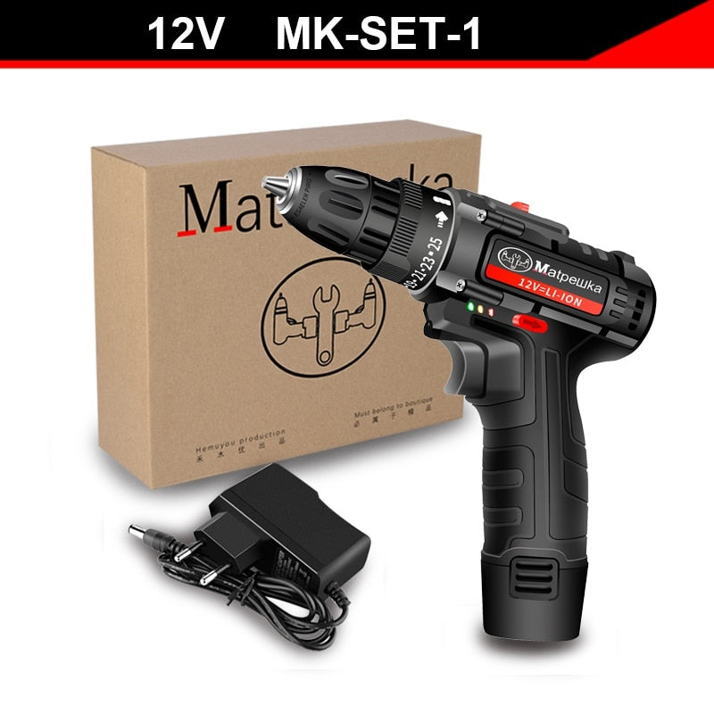 Cordless Screwdriver Electric Screwdriver Cordless Drill  Power Tools Handheld Drill Lithium Battery Charging Drill + Battery