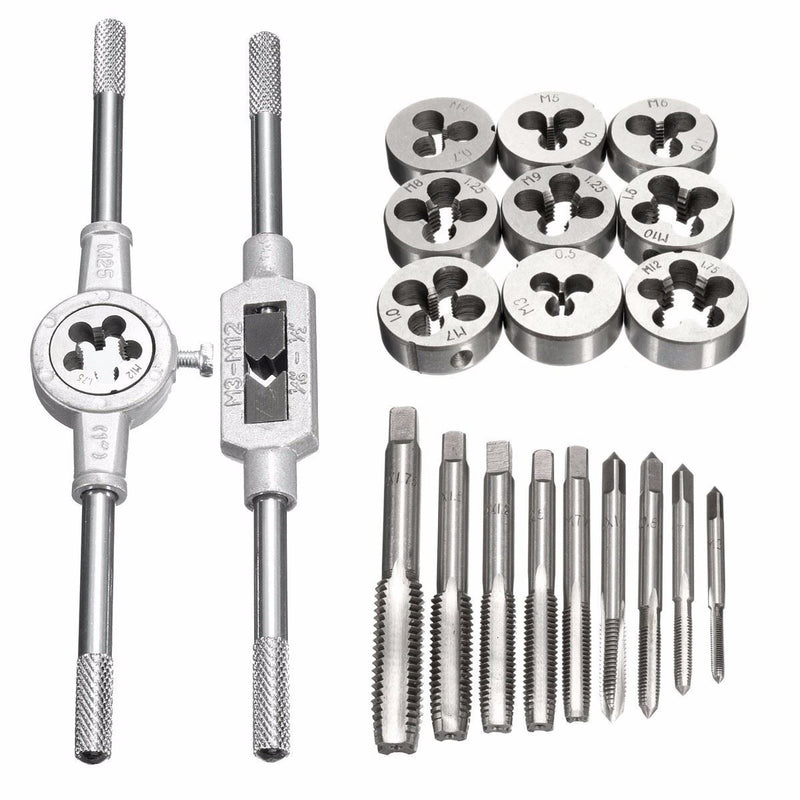 8/12/20Pcs Metric Hand Tap and Die Set M3-M12 Screw Thread Plugs Straight Taper Reamer Tools