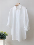 Basic Candy Colors Shirt Women&#39;s Beautiful Blouses with Collar 2022 Summer Green Button Up Shirts Oversized Long Sleeve Tops