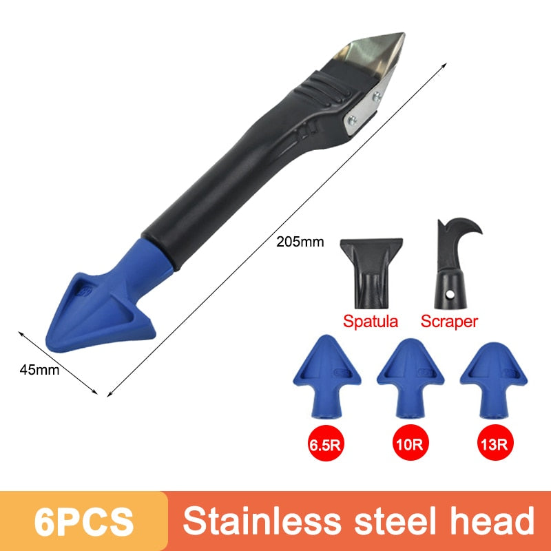 5In1 Silicone Scraper Caulk Tools Glass Glue Angle Scraper Stainless Steelhead Finisher Sealant Scraper Remove Scraper Grout Kit