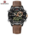NAVIFORCE Luxury Gold Watches For Men Casual Sports Chronograph Alarm Quartz Wrist Watch Leather Waterproof Digital Clock 9163