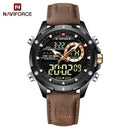 NAVIFORCE Luxury Gold Watches For Men Casual Sports Chronograph Alarm Quartz Wrist Watch Leather Waterproof Digital Clock 9163