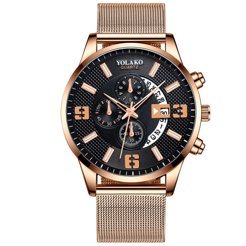 2022 Watches Mens Fashion Calendar Watch Men Business Stainless Steel Mesh Belt Quartz Wrist Watch Male Clock relogio masculino