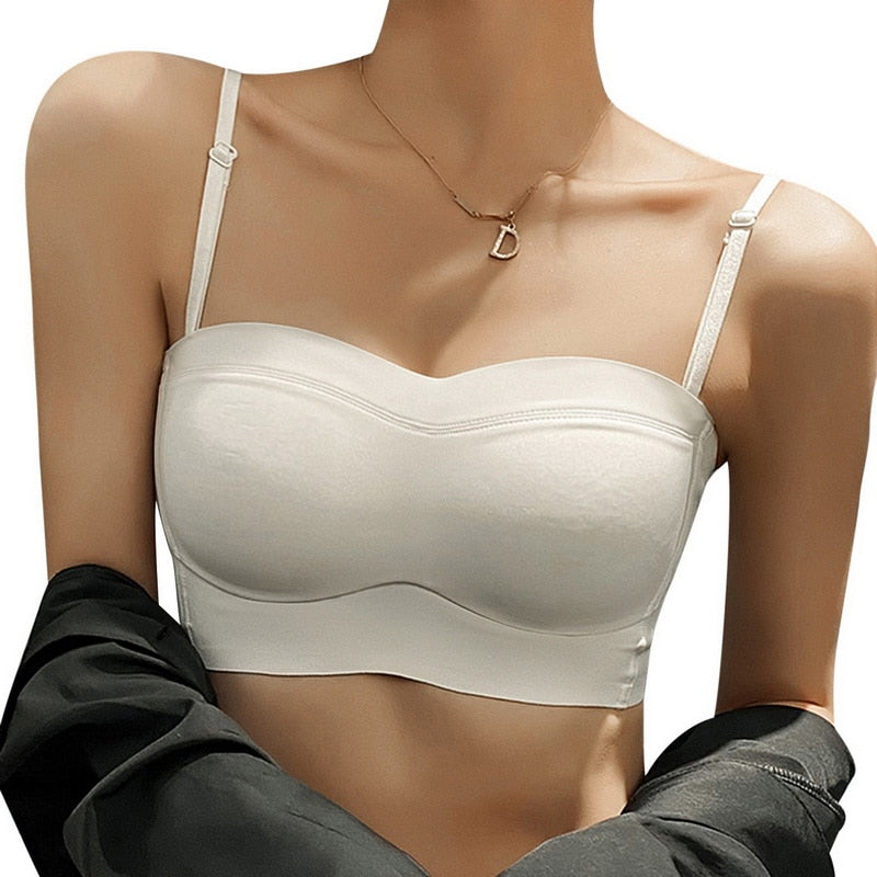 Strapless Bra Large Size Thin Section Gather Lace Non-Slip Bras Invisible Bra Lift Push Up Beautiful Back Women&