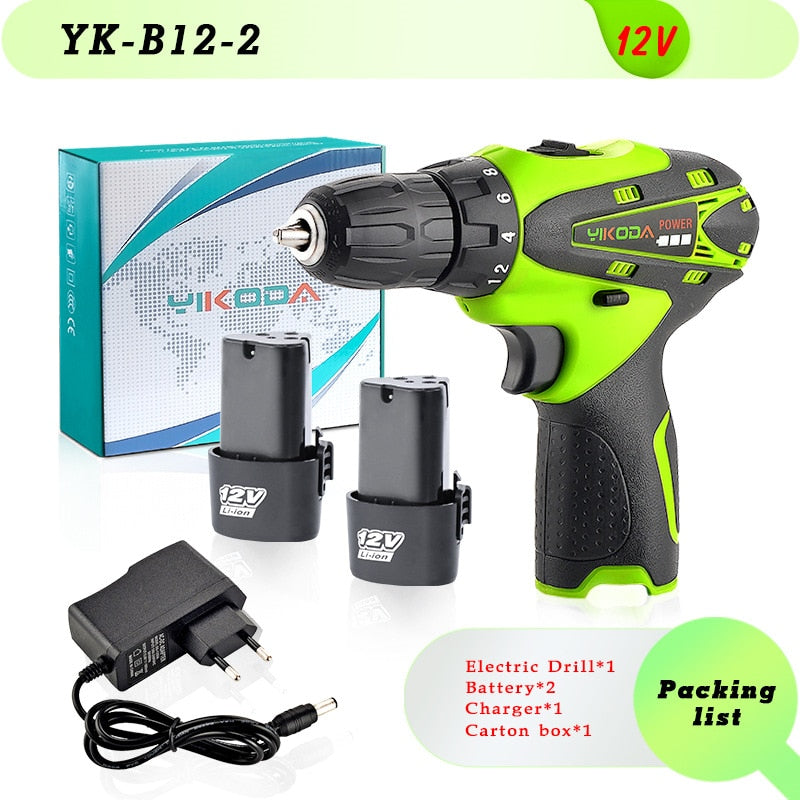 YIKODA 12V 16.8V 21V 25V Electric Screwdriver Cordless Drill Rechargeable Lithium Battery Mini Wireless Power Driver Tools