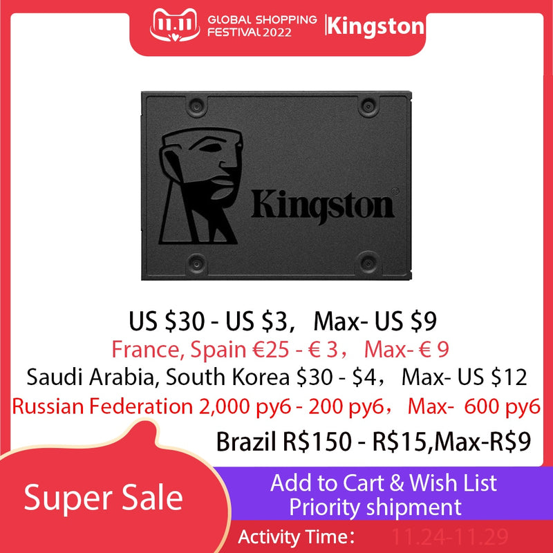 Kingston A400 SSD Internal Solid State Drive 120GB 240GB 480GB 2.5 inch SATA III HDD Hard Disk HD Notebook PC 960GB 500GB 1TB gb