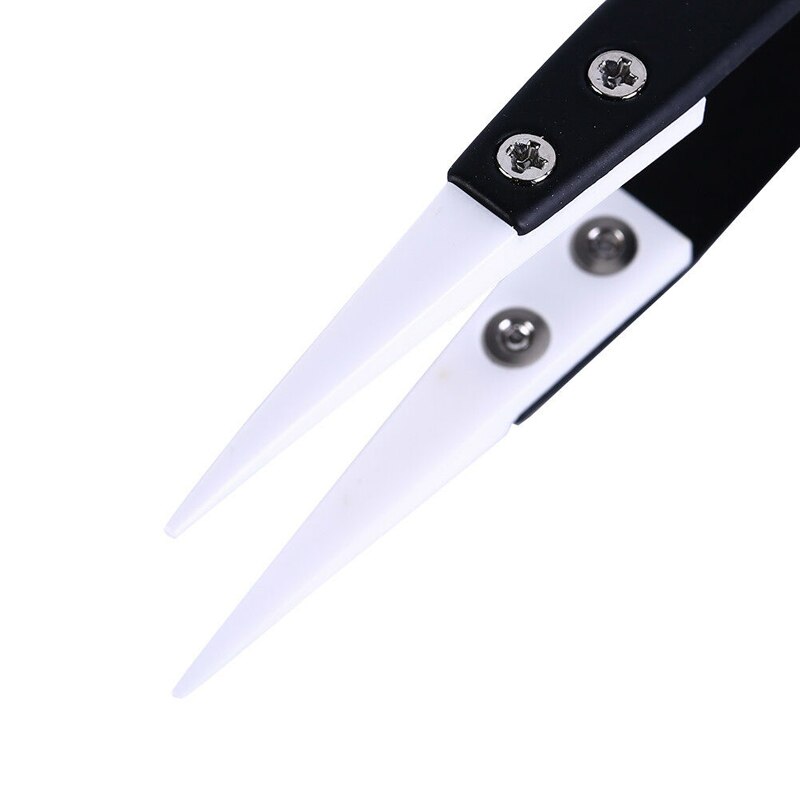 Straight Aimed Ceramic Tweezers for Electronics Soldering with Stainless Steel Handle Black Tweezers Hand Tool Precision Tweezer