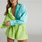 Women Casual Tracksuit Shorts Set Summer Long Sleeve Shirt Tops And Mini Drawstring Shorts Suit Lounge Wear Two Piece Set