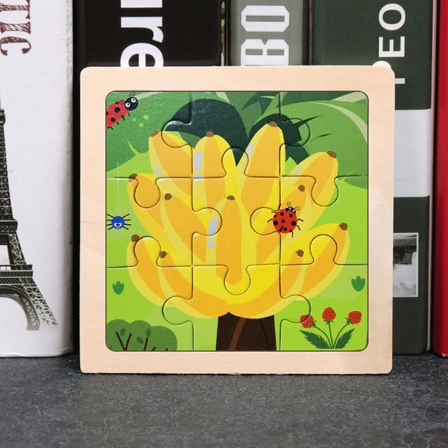11X11CM Kids Wooden Puzzle Toy Vehicle Animal Jigsaw Cartoon Animal Traffic Tangram Toys Educational Toys Puzzles for Kids Gifts