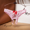 Sexy Crotch Opening Women&#39;s Panties Lingerie Lace Bowknot G-string Thong Floral Temptation Underwear for Ladies Erotic Pantys