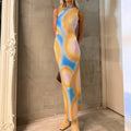 Sleeveless Backless Maxi Dress Women 2022 Summer Bodycon Elegant Sexy Tie Dye Outfits Ladies Birthday Party Club Sundress