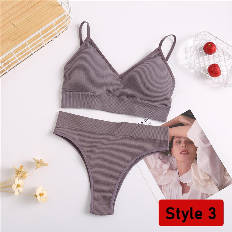 2PCS/Set Women Seamless Bra Panties Set Sexy Stretch Sport Bra Thong Briefs Style Panty Bralette Crop Top Intimates Lingerie Set