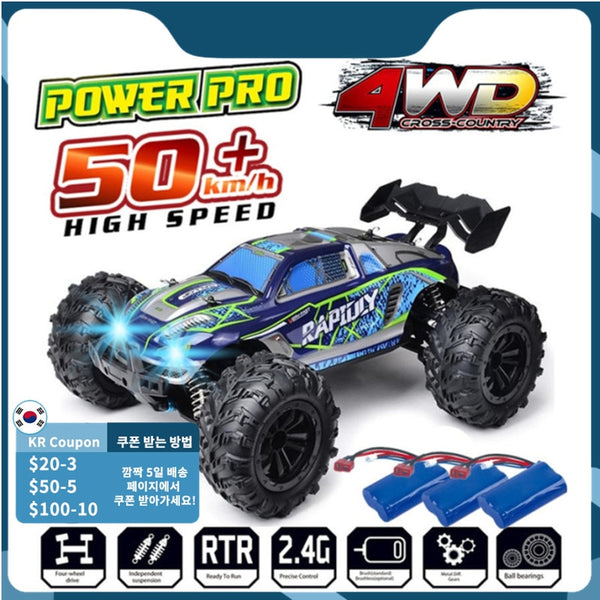 Rc Cars Off Road 4WD with LED Headlight,1/16 Scale Rock Crawler 4WD 2.4G 50KM High Speed Drift Remote Control Monster Truck Toys