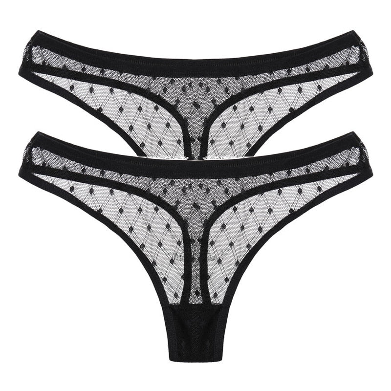 2PCS/Set Lace Sexy G-String Thongs Transparent Women&
