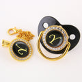 Black Bling Baby Pacifier And Clip Alphabet Letter M Infant Pacifier Gold Letter Unique Name Initials Baby Shower Gift