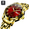 QINGXIYA Top Brand Luxury Gold Red Quartz Watch Men Stainless Steel Luminous Waterproof Watches Week Calendar Business Watch Men