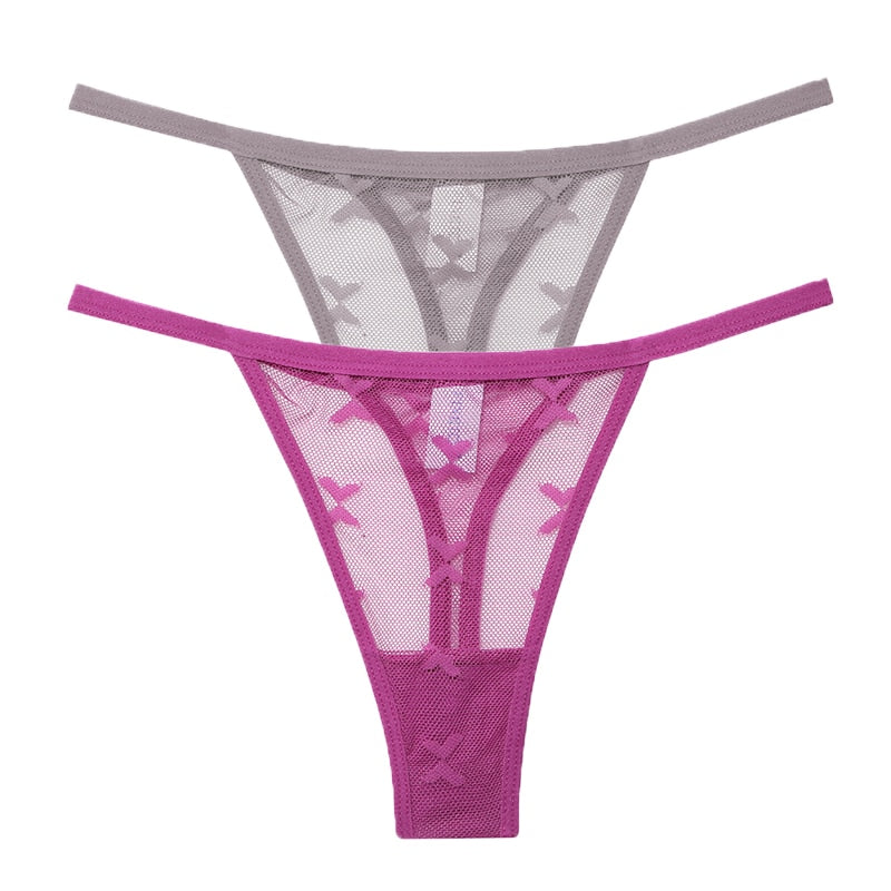 2PCS/Set Mesh Transparent Thong Women Panties Underwear Women Seamless G-String Female Underpants Intimates Lingerie S-XL