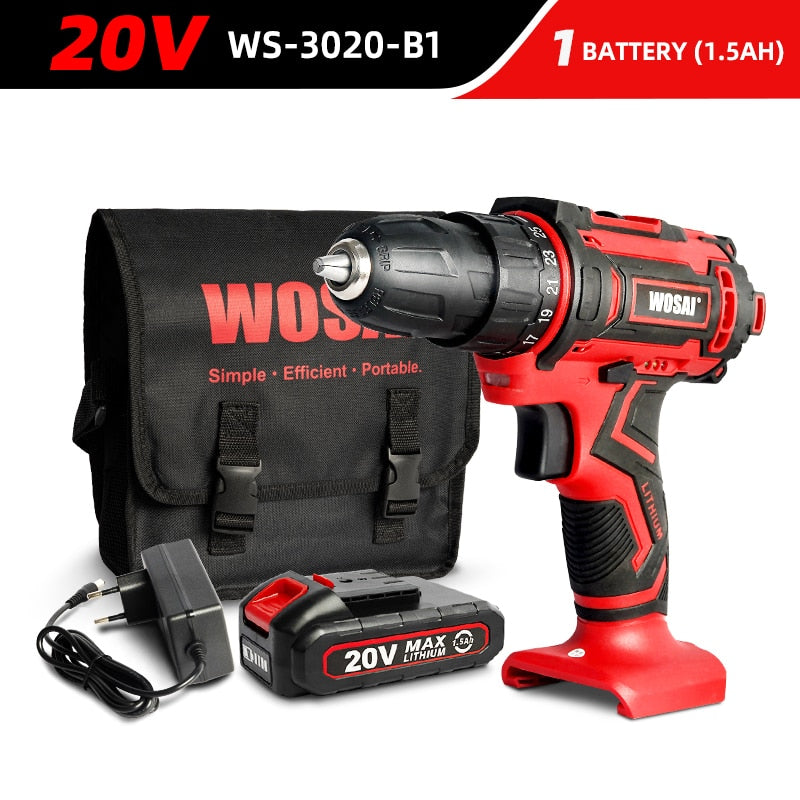 WOSAI 12V 16V 20V Cordless Drill lithium-ion Battery Electric Screwdriver 25+1 Torque Mini Wireless Power Driver DIY Power Tools