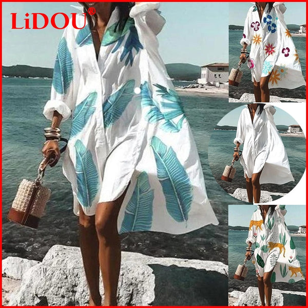 Oversized Loose Casual Aesthetic Summer Dresses 2022 Sexy Beach Shirt Dress New Bohemian Long Sleeve Elegant Vestidos De Mujer