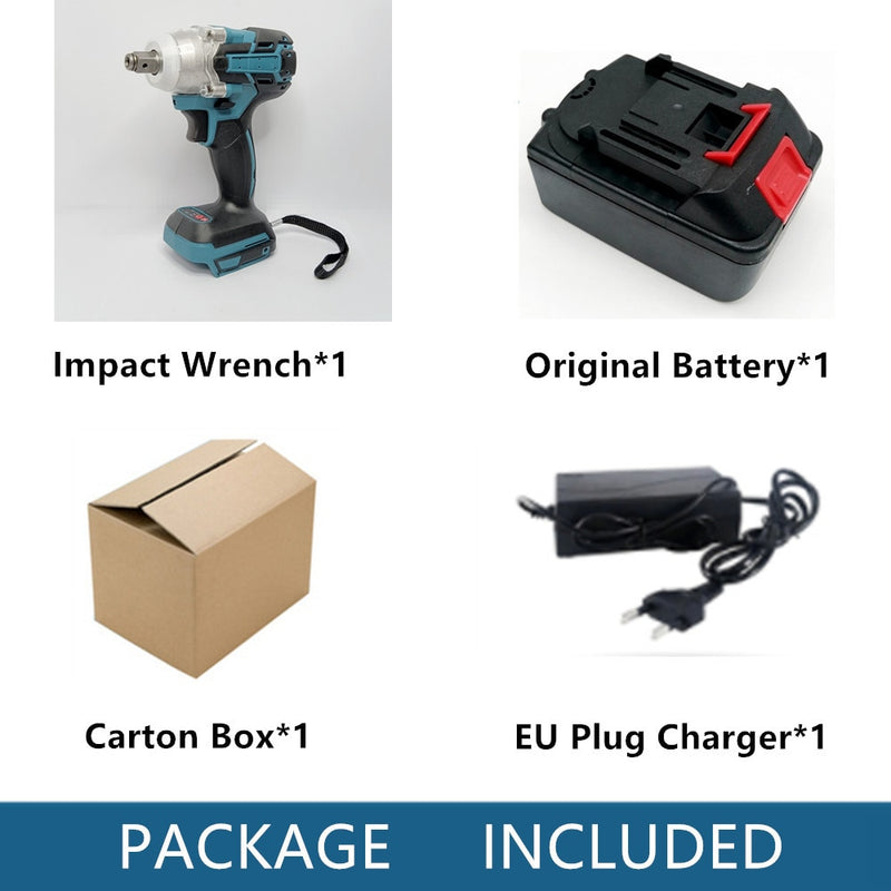 18V 2 In 1 Brushless Cordless Electric Impact Wrench 1/2Inch Power Tools 15000Amh Li Battery LED light Adapt To Makita Battery